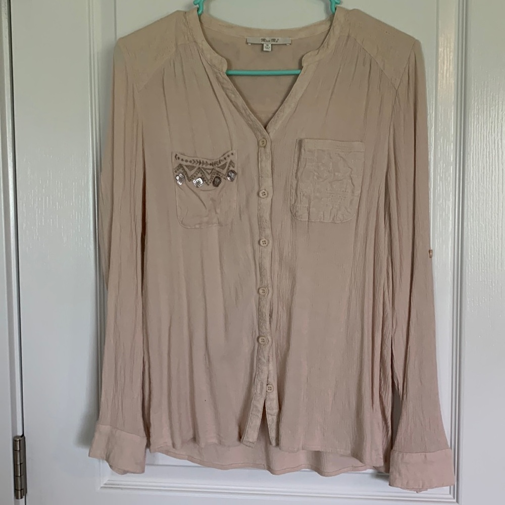 Miss Me Button Up Aztec Blouse